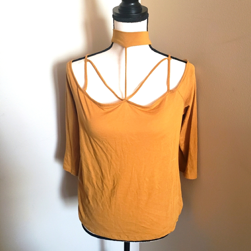 Mustard Color Choker Neck Style Shirt
